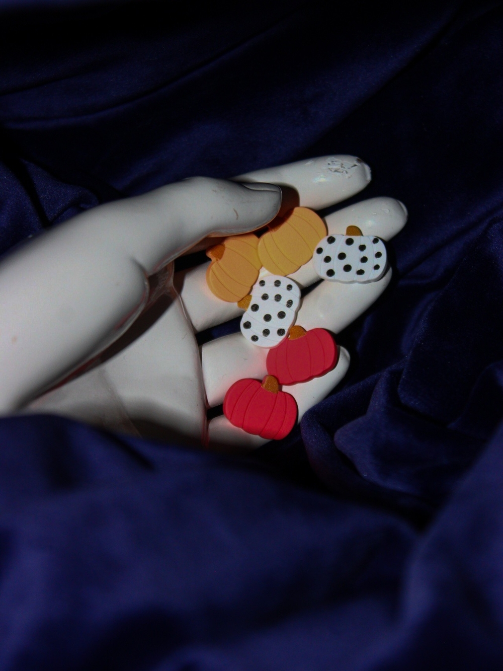 Handcrafted Pumpkin Stud Earrings - Orange, White Polka Dot & Pink